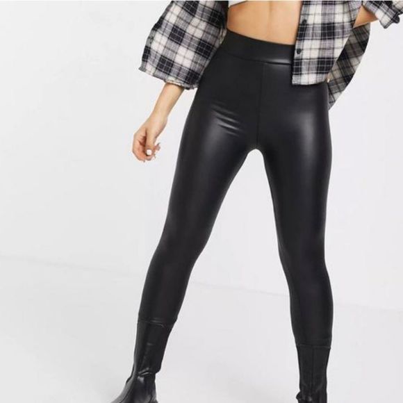 Topshop Pants - Topshop Black Faux Leather Leggings Elastic Waist 2 Women